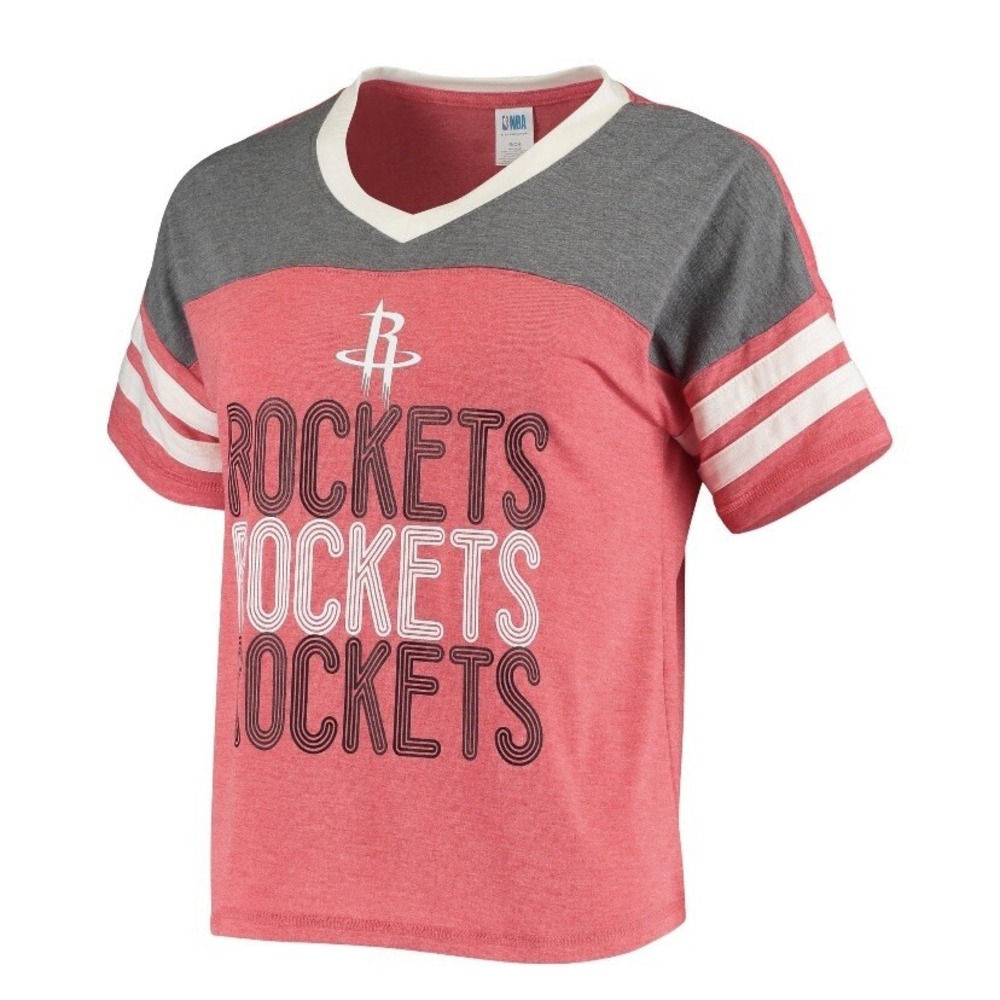 Womens Heathered Red Houston Rockets Incense Boxy Tri-Blend Vneck Tshirt XL New